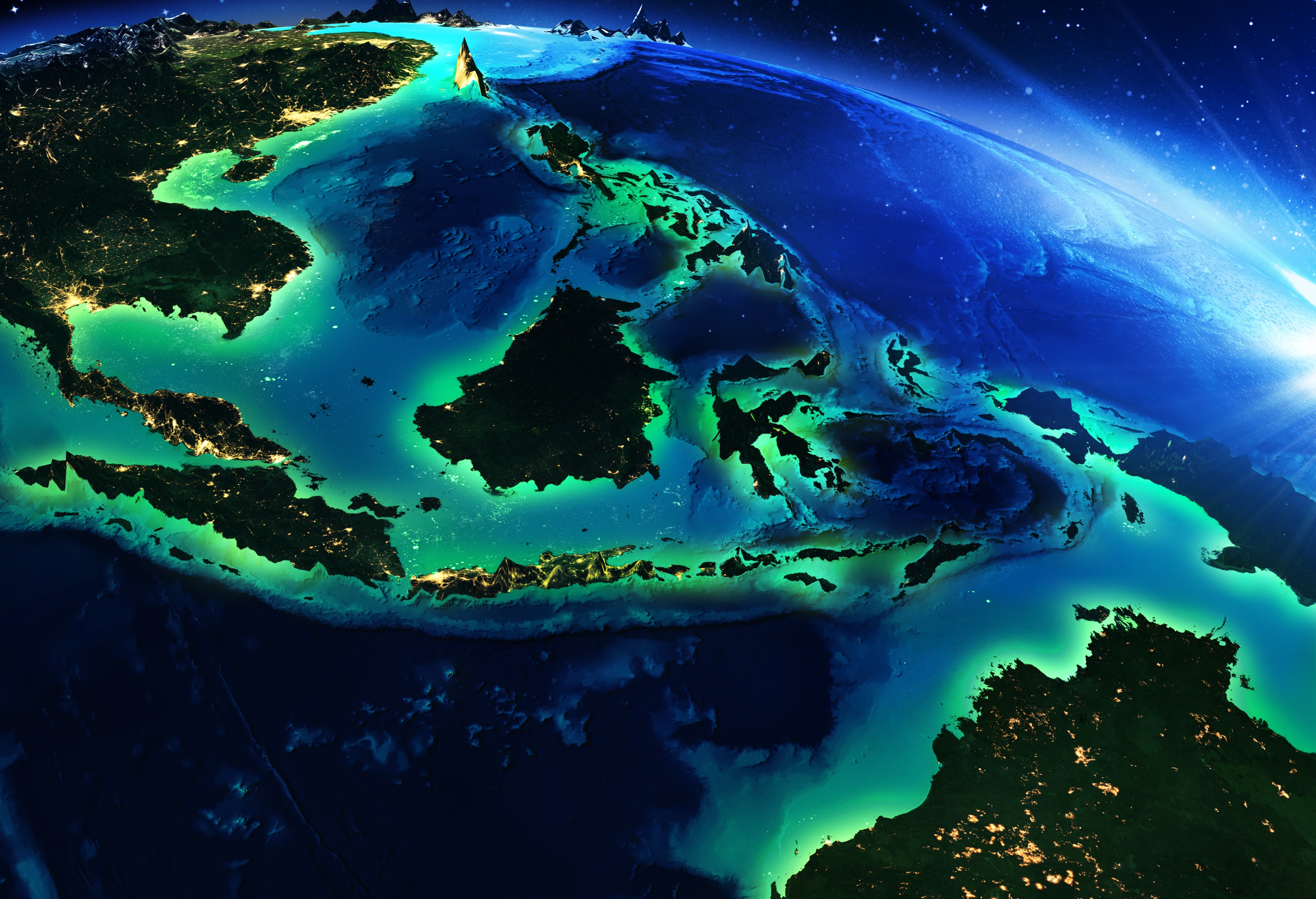 land area in Australia, and Indonesia the night