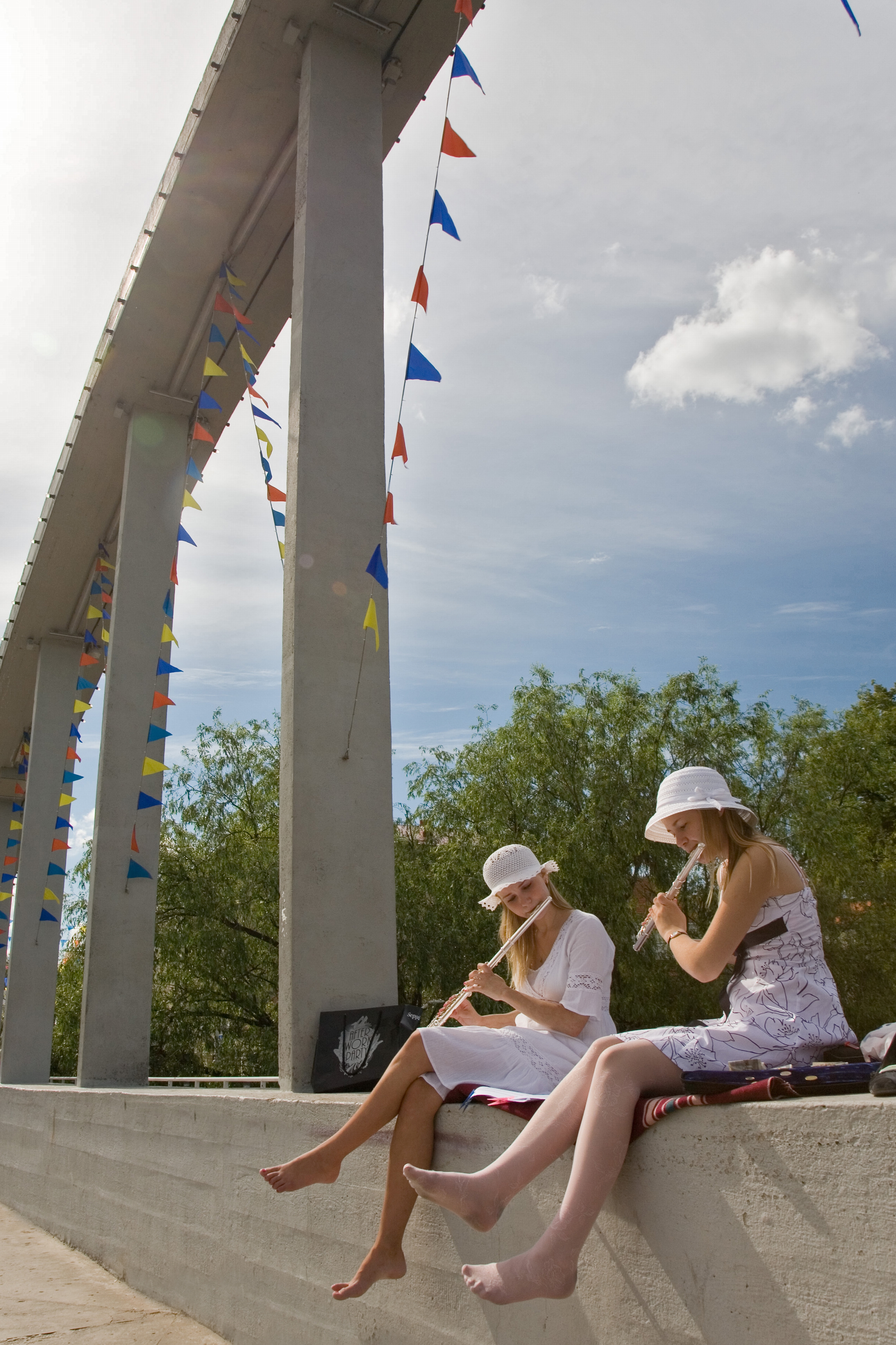 Two Girls Playing Instrument, Tartu Hanseatic Days 2008, Estonia, Europe